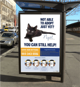Bus stop advertising a mobile fundraising campaign 