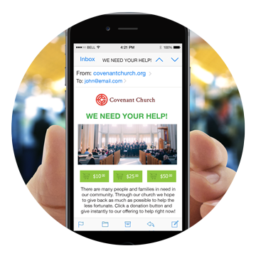 Integrate text giving with email by including an email donation button in the body of your newsletter.