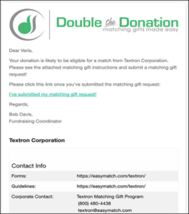 Ensure your matching gift prospects receive regular matching gift updates via email.