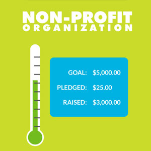 Fundraising thermometers appear on peer-to-peer fundraising pages to illustrate how close your organization is to reaching its target amount.