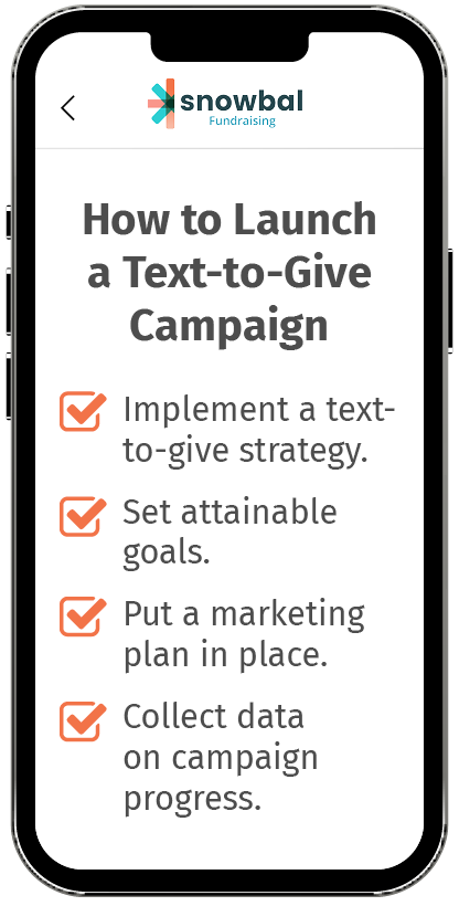 This image shows the steps to follow to launch a text-to-give fundraiser