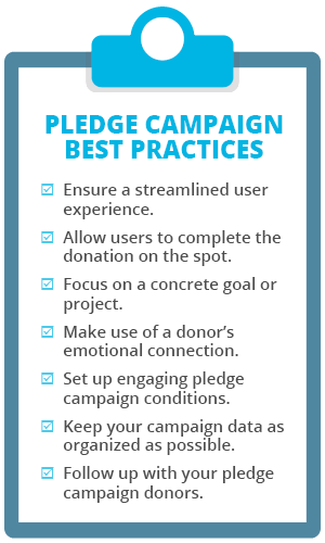Be sure to follow this checklist to ensure a successful pledge fundraising campaign.