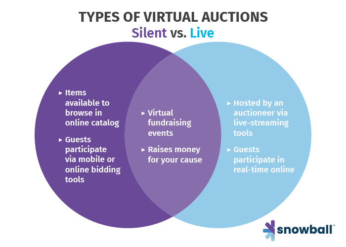 Use this chart to determine if you should run a virtual live auction or a virtual silent auction.