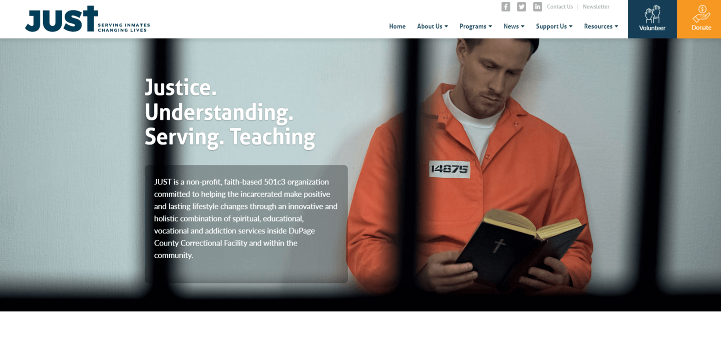 This faith-based nonprofit website has a clean, minimalist design.