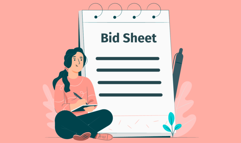 An illustration of someone using a silent auction bid sheet