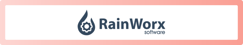 The logo for RainWorx, a top provider of nonprofit auction software